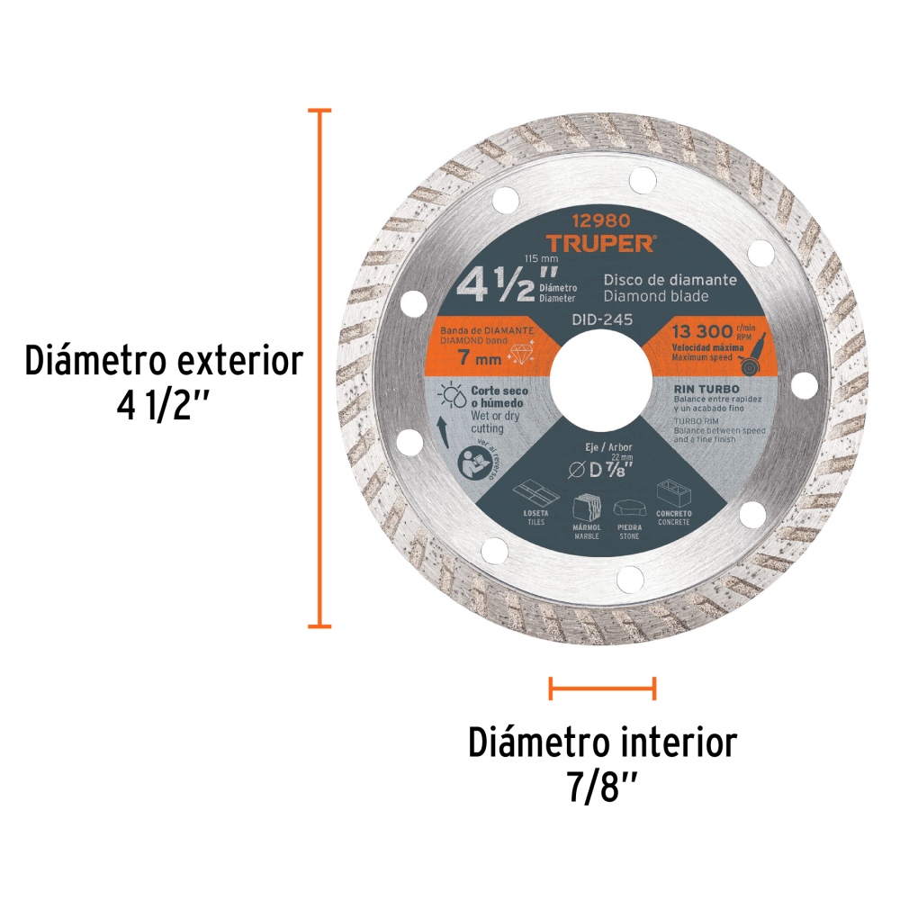 Disco de diamante 4-1/2" x 2.2mm RIN TURBO - Imagen 3