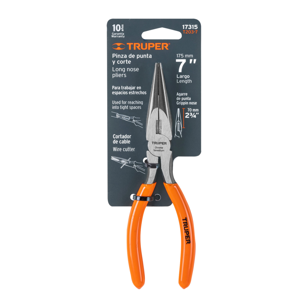 Alicate de punta y corte 7" mango de PVC - Imagen 2